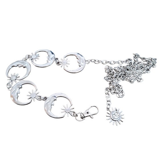 Boho Gold metallic Moon Star Y2K hip waist festival chain dress belt - Picture 5 of 8